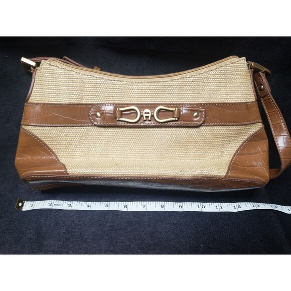 Etienne Aigner Straw / Leather Tan Adjustable Strap Shoulder Hand Bag Purse - Picture 10 of 12